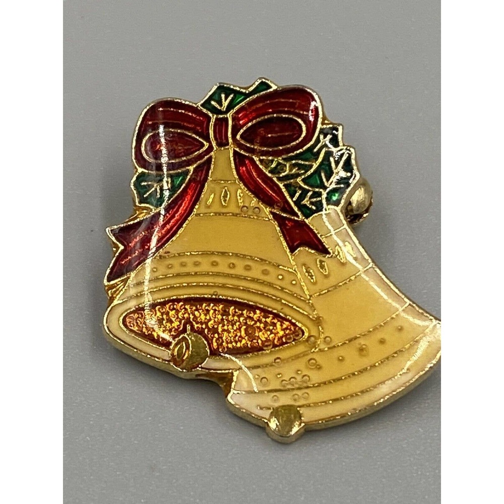 Vintage 1” Christmas Bells Pin‎ Badge Enamel Holidays